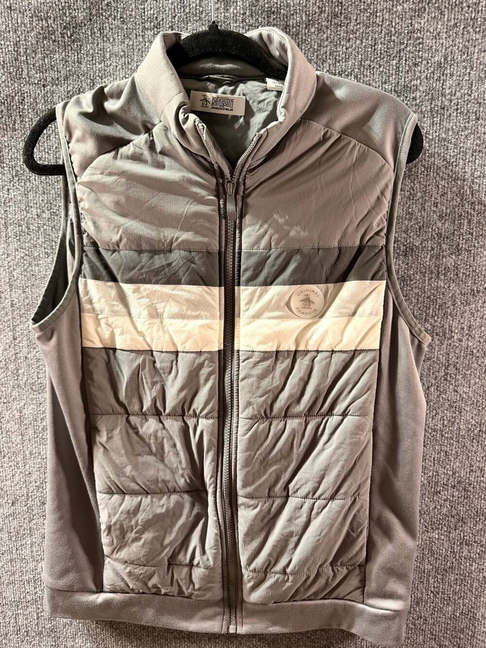 Original Penguin Men's Insulated Mixed Media 70s Full Zip Golf Vest